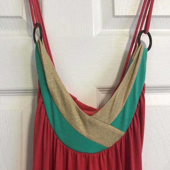 Orange maxi dress with gold and teal accent - Picture 2 of 3